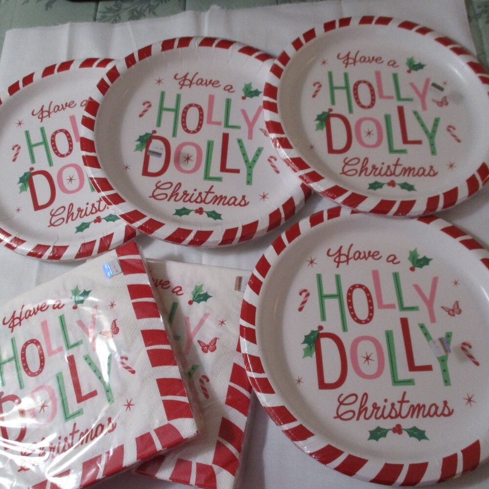 Lot of DG Dolly Parton Paper Plates & Napkins Christmas Holly Dolly NEW